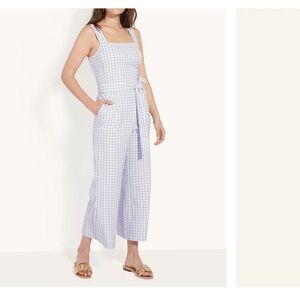Ann Taylor light blue/grey gingham belted jumpsuit